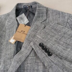 Paul Jones XL Mens Blazer Linen Cotton Blend 44R 46R‎ Herringbone NWT 22x29 Gray